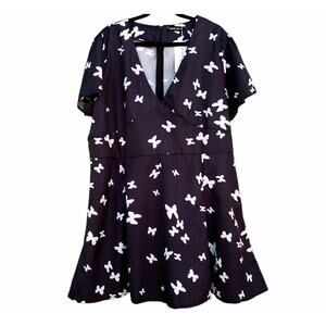 New Bloomchic Butterfly Empire Waist Dress Black Size 2XL